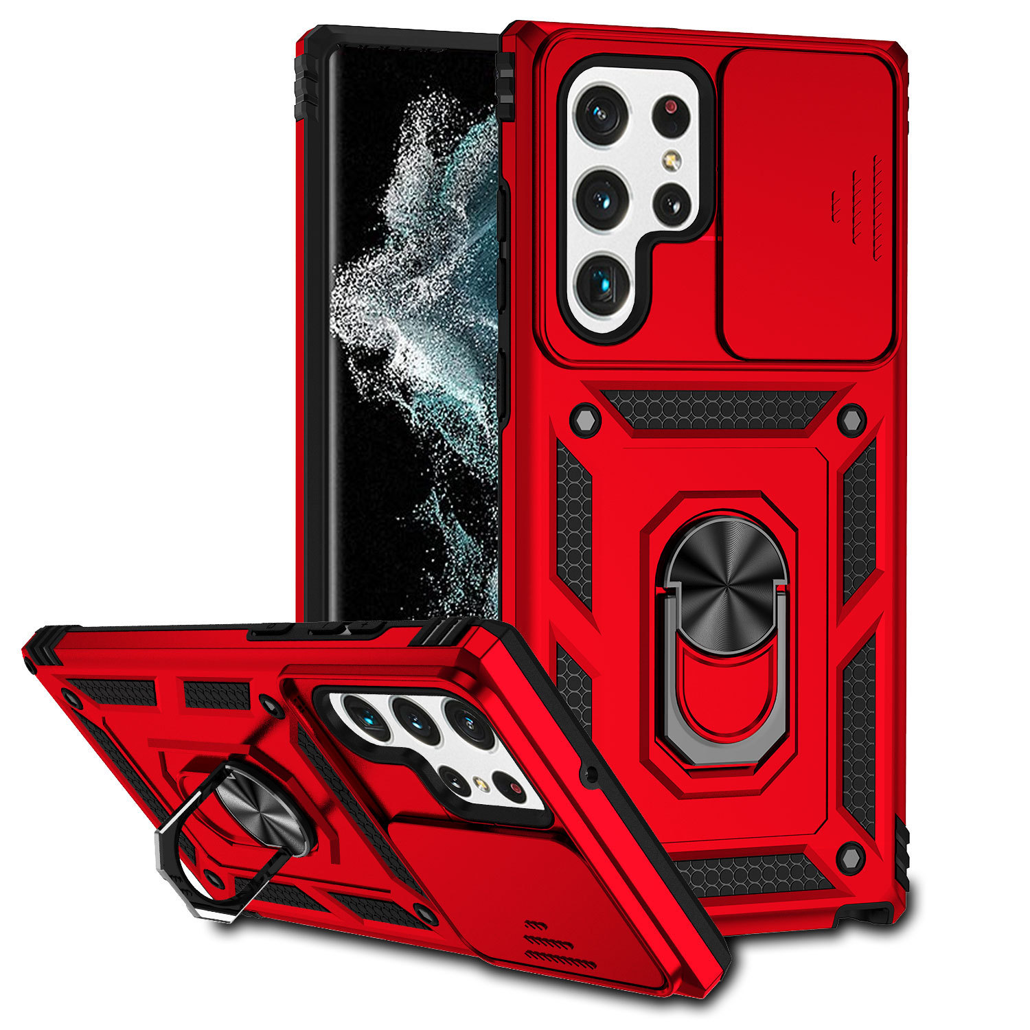 New Samsung S22Ultra Sergeant push window phone case A73 metal ring car magnetic A52 soft case