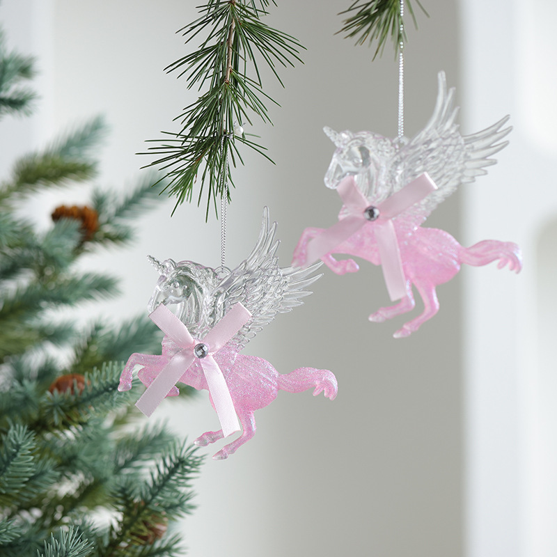 Buscando madera transfronteriza nuevo árbol de Navidad navideño polvo acrílico decoración decoración colgante transparente rosa