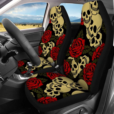 Cross-border best-selling car seat covers featuring rose and skull patterns, providing seat protection and featuring a non-slip, universal design