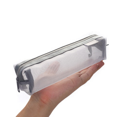 Thick Square Simple Transparent Mesh Pencil Case Large Capacity Student Exam Stationery Bag Storage Box Wholesale