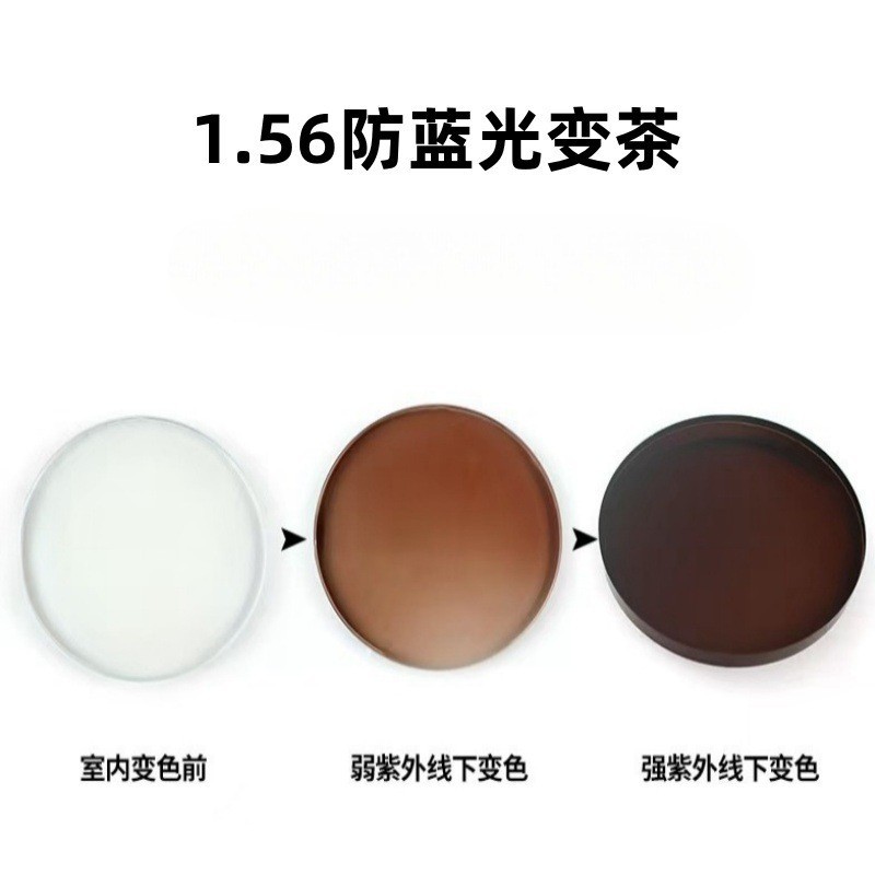 1.56折射率防蓝光智能感光变色变茶镜片基变树脂材质轻盈镜片批发