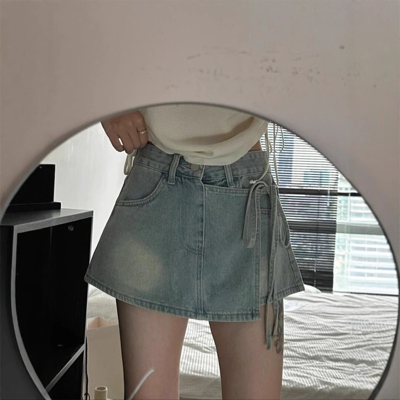 Denim Short Skirt Pants for Women, Versatile, 2026 Spring/Summer High-Waisted New Style, Anti-Exposure, Loose Fit, Hip-Hugging A-Line Skirt