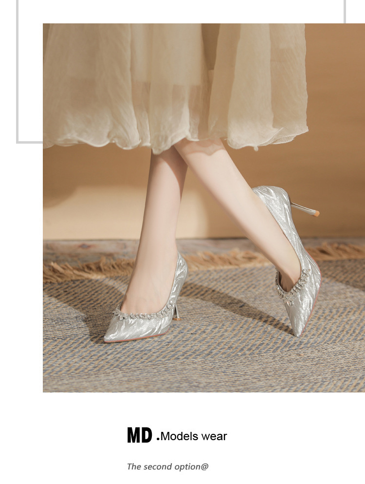 Giày cưới Jingang H8093/H6093 mũi nhọn gót 6 cm cho nữ — Rượu sâm banh【 6cm 】 chi tiết 13