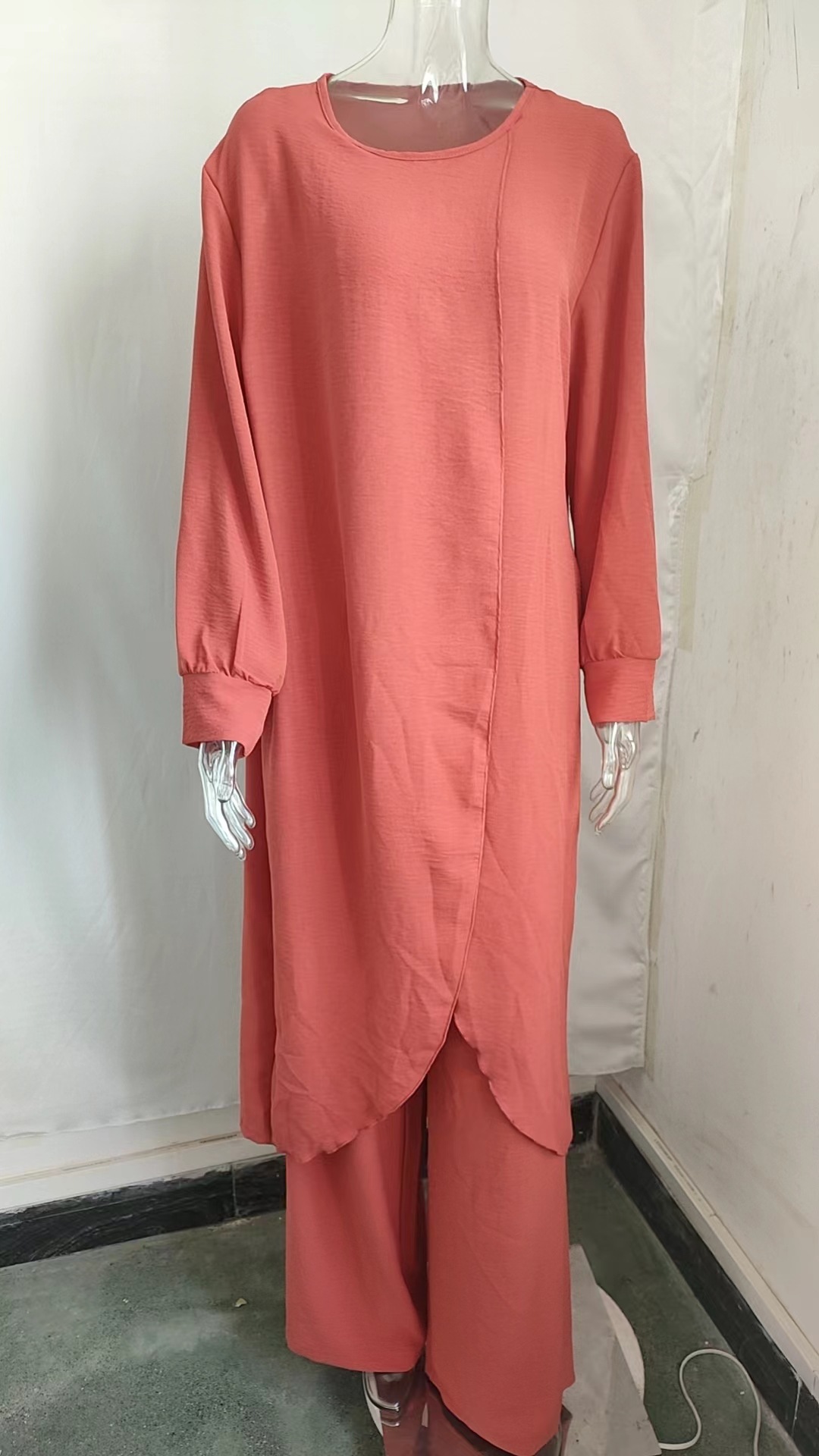 パンツセットアップ ドレープ風ワイドパンツセットアップ