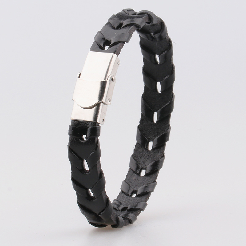 Cattle, Solid Color Pattern All Seasons Season Men's Simple Style Bracelets Cattle Solid Color Alloy Braid Vacuum Plating Men Cord & Leather Bracelets