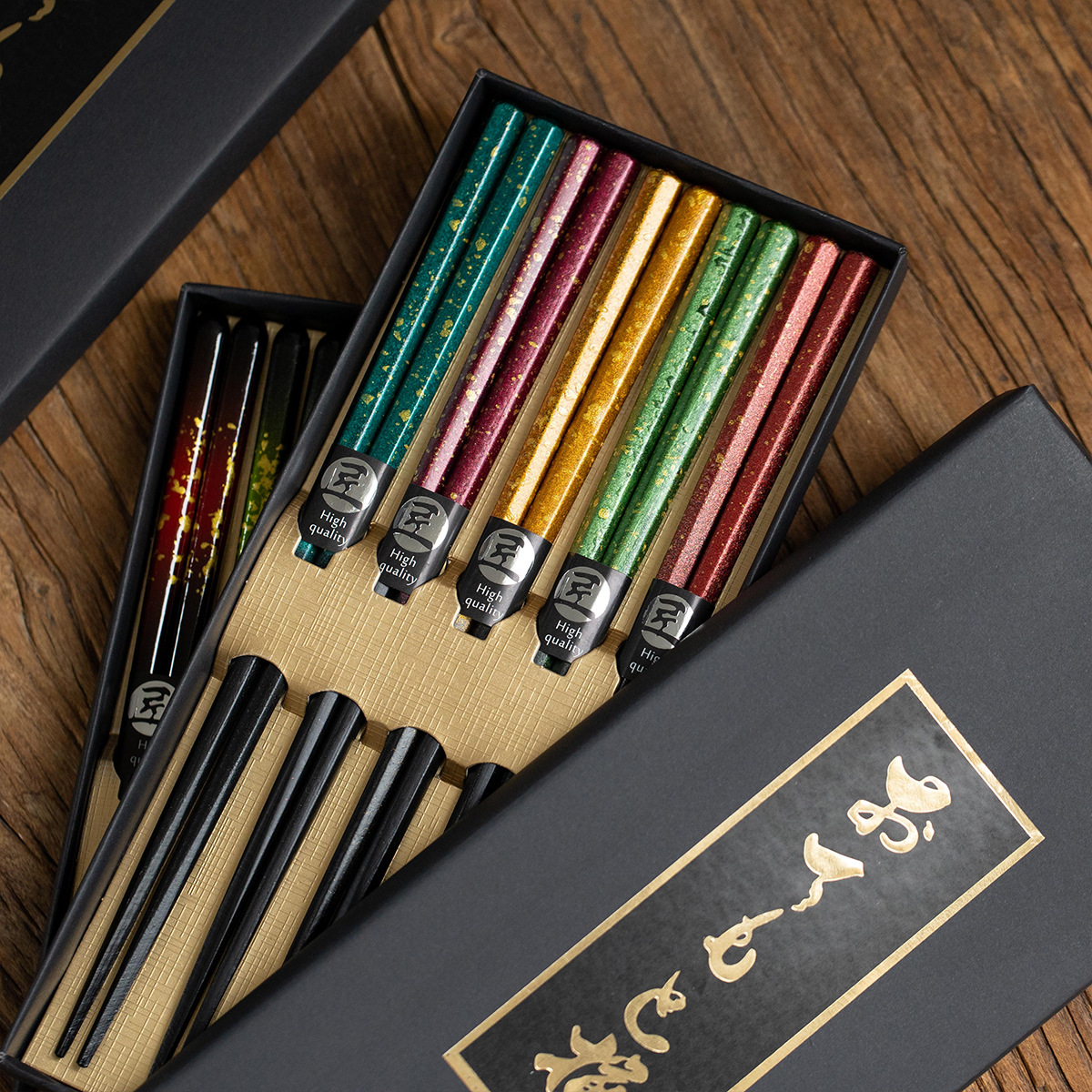 Japanese Imported Tanaka High-End Solid Wood Chopsticks Household Tableware Five Pairs of Wooden Chopsticks High Temperature Resistant Dishwasher Non-Slip Chopsticks