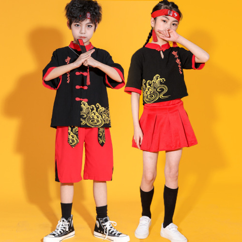 Boy girls jazz dance costumes Chinese style hiphop rapper gogo dancers outfits for baby toddlers kids cheerleading performing outfits