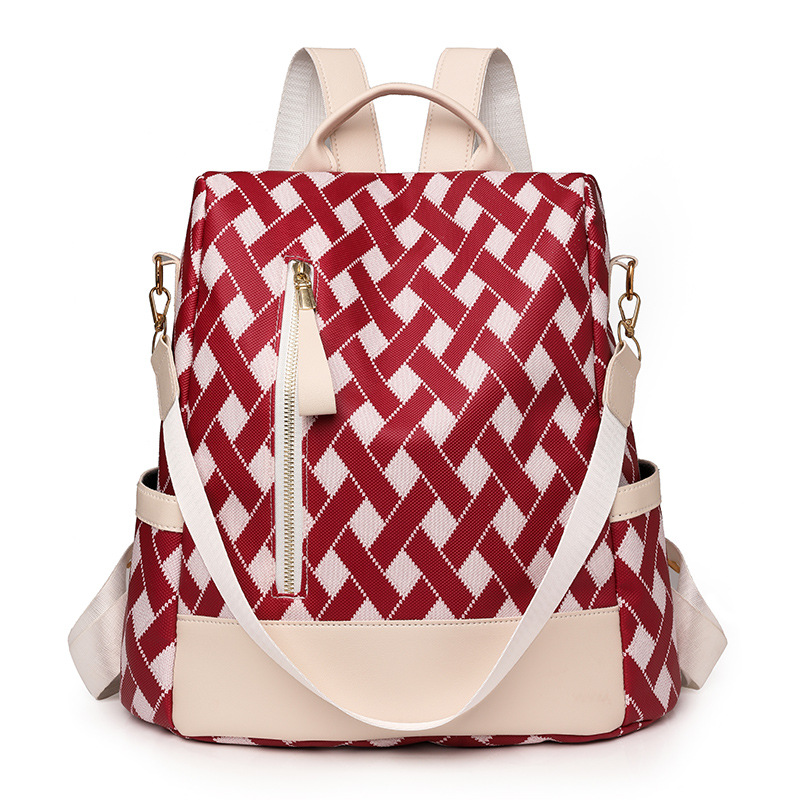 Mochila antirrobo de comercio exterior transfronterizo para mujer 2024 nueva moda color contraste mochila de viaje al aire libre mochila escolar de nailon de doble uso