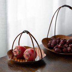 竹編手提果盤托盤日式編織茶點盤水果籃點心零食碟子收納零食批發