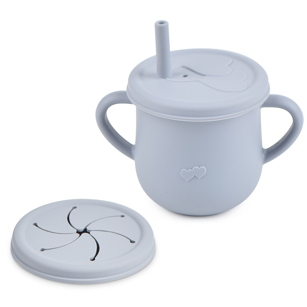 Silicona de grado alimenticio para niños snack Cup mango binaural portátil resistente a la caída con taza de paja de bebé taza de bebida de silicona