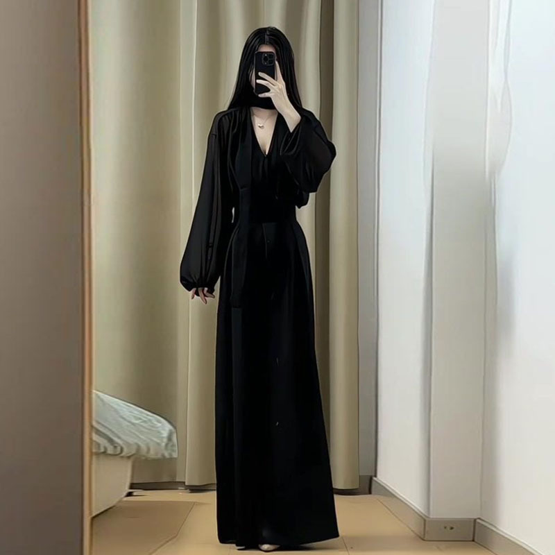 2025春季搭配一整套装女法式感黑色上衣高腰阔腿裤职业两件套|undefined