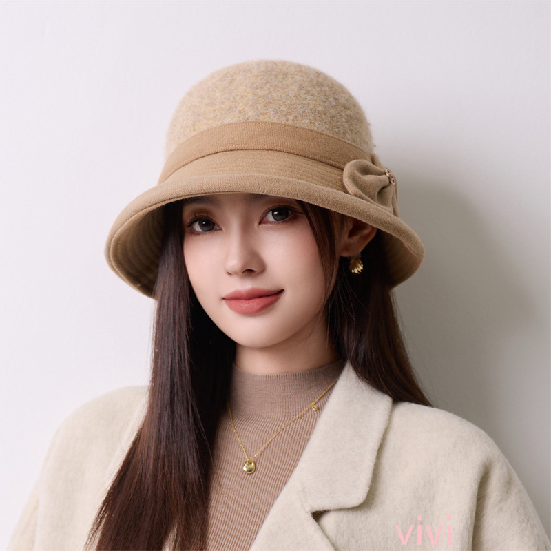 韩版秋冬新款优雅蝴蝶结渔夫帽子女保暖防寒显脸小百搭翘边盆帽|undefined
