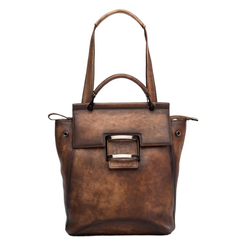 Mochila de cuero multifuncional transmisión en vivo artesanía de mujer crossbody cepillado a mano mochila de moda de gran capacidad