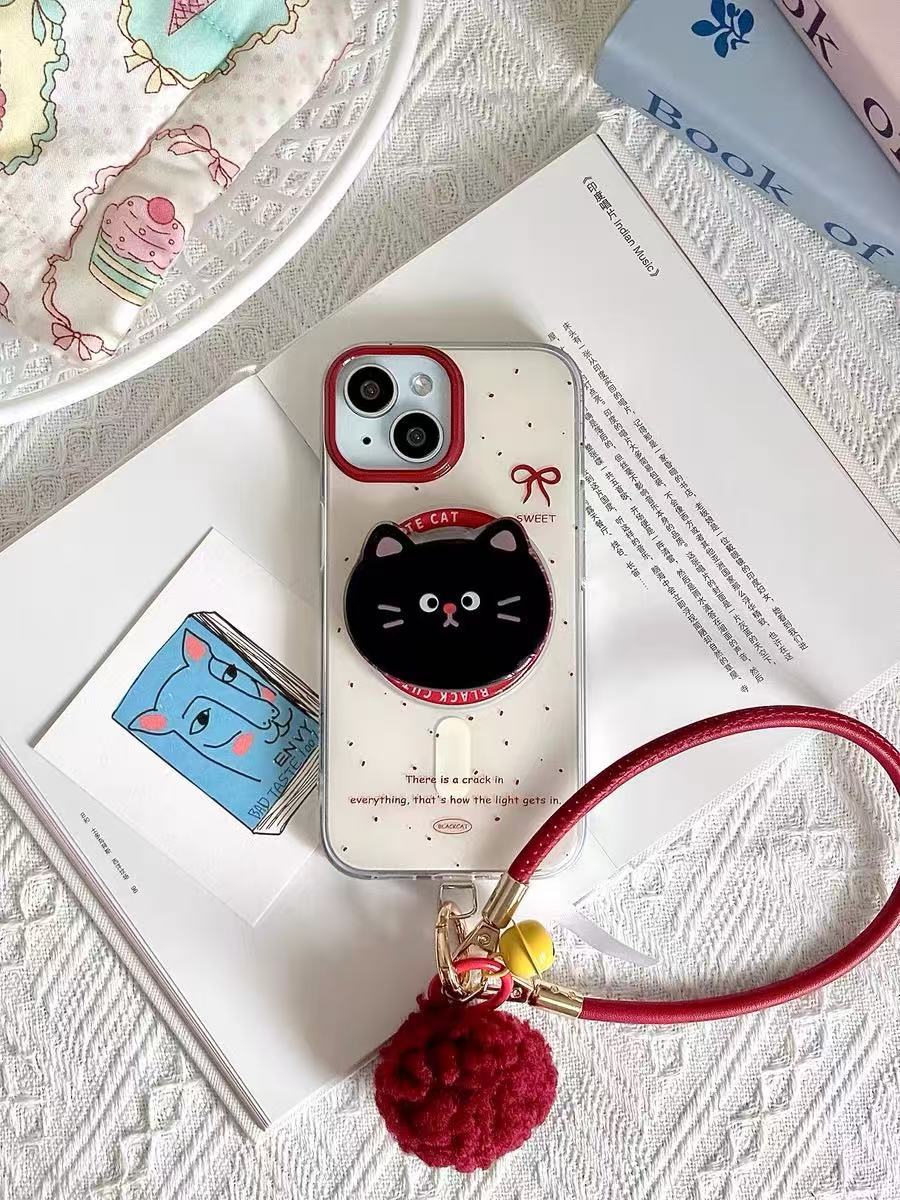 El estilo ins salpicaduras de tinta con lazo para gatos apple 16ProMax magnetic 14 funda para teléfono iphone15P hembra 13