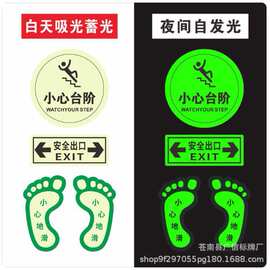 定制楼梯安全出口自发光指示牌地贴夜光墙贴警示标识荧光疏散箭头