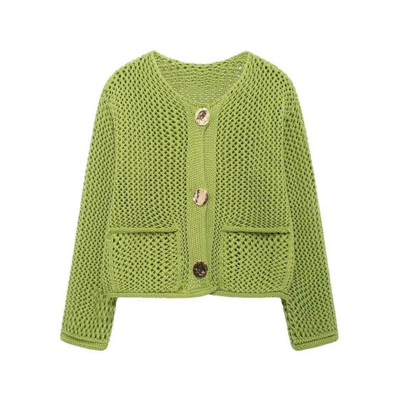 2024 cross-border autumn and winter new women's European and American style solid color casual fashion thick knitted long sleeve sweater cardigan coat