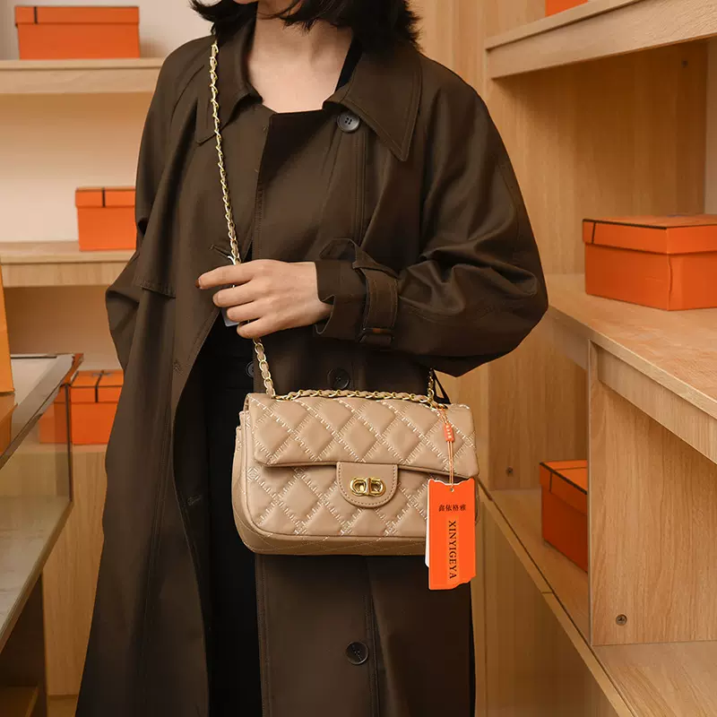 包包女单肩手提菱格链条包新款质感简约斜挎包时尚百搭小方包批发