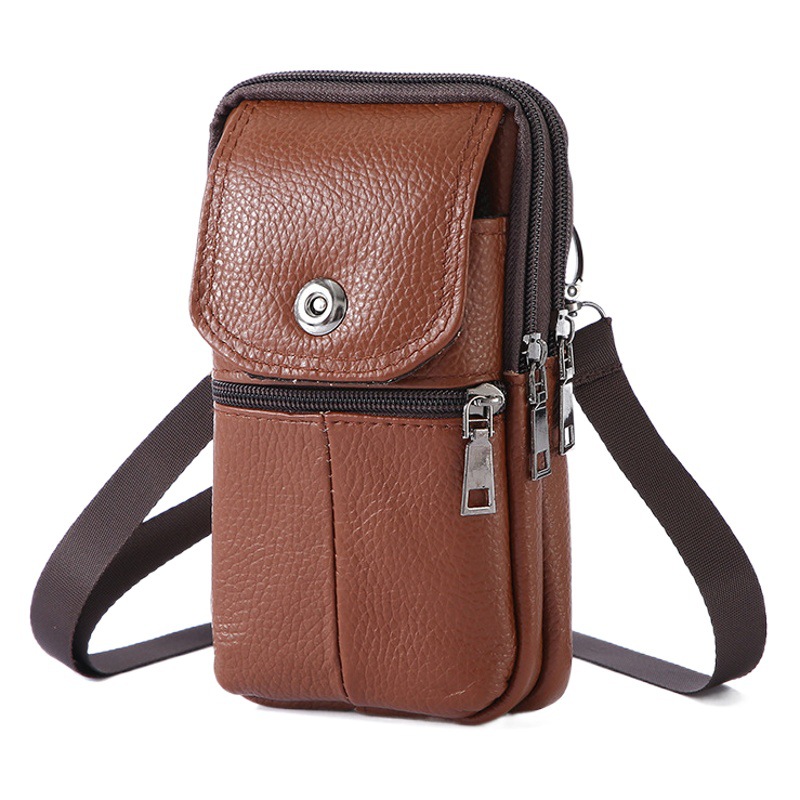 Cross-border new men's mobile phone waist bag belt mobile phone bag business casual leather shoulder messenger bag in stock