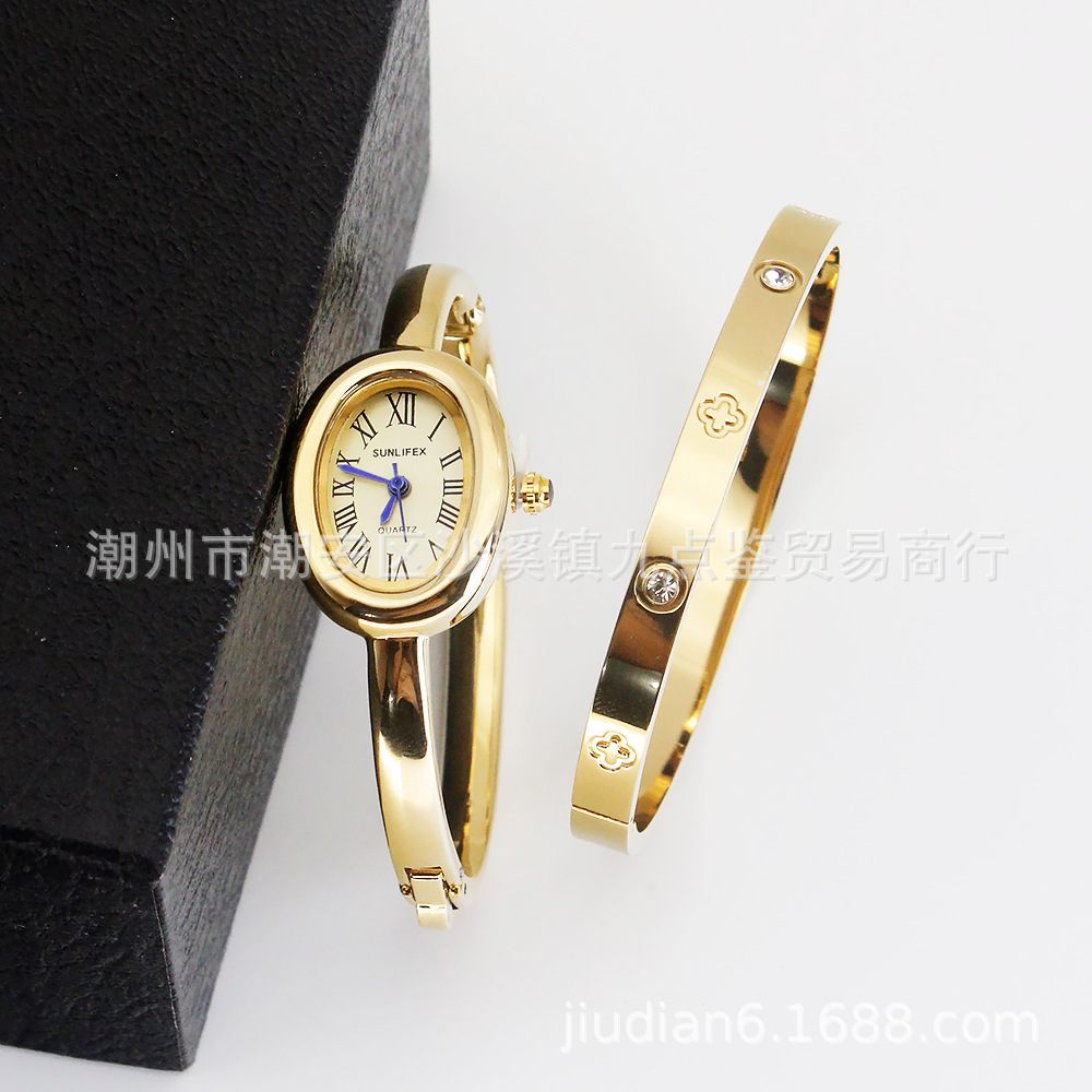 Gold strap gold dial watch + bracelet