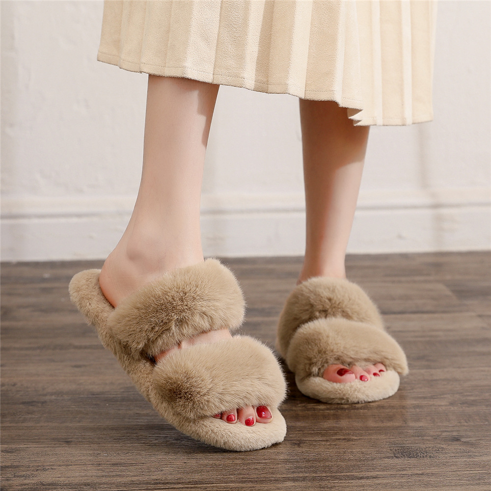 Zapatillas peludas cruzadas para mujeres 2023 otoño nuevo plano cálido zapatillas peludas cruzadas zapatillas perezosas para mujeres