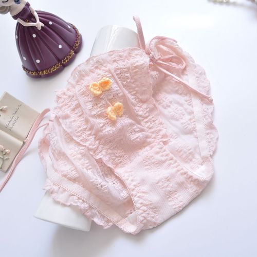 Long-term Japanese style small fresh full lace ruffles princess triangle girl cute lace-up string women's underwear
