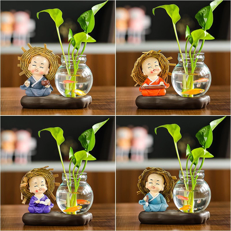 Творческие сети красная смола ремесла четыре монаха зеленая гидропонная ваза для гостиной стол для украшения дома