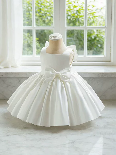 Girls' Princess Dress, Flower Girl Wedding Tutu Dress, Sweet and Cute Dress, French Satin Birthday and Christmas Dress