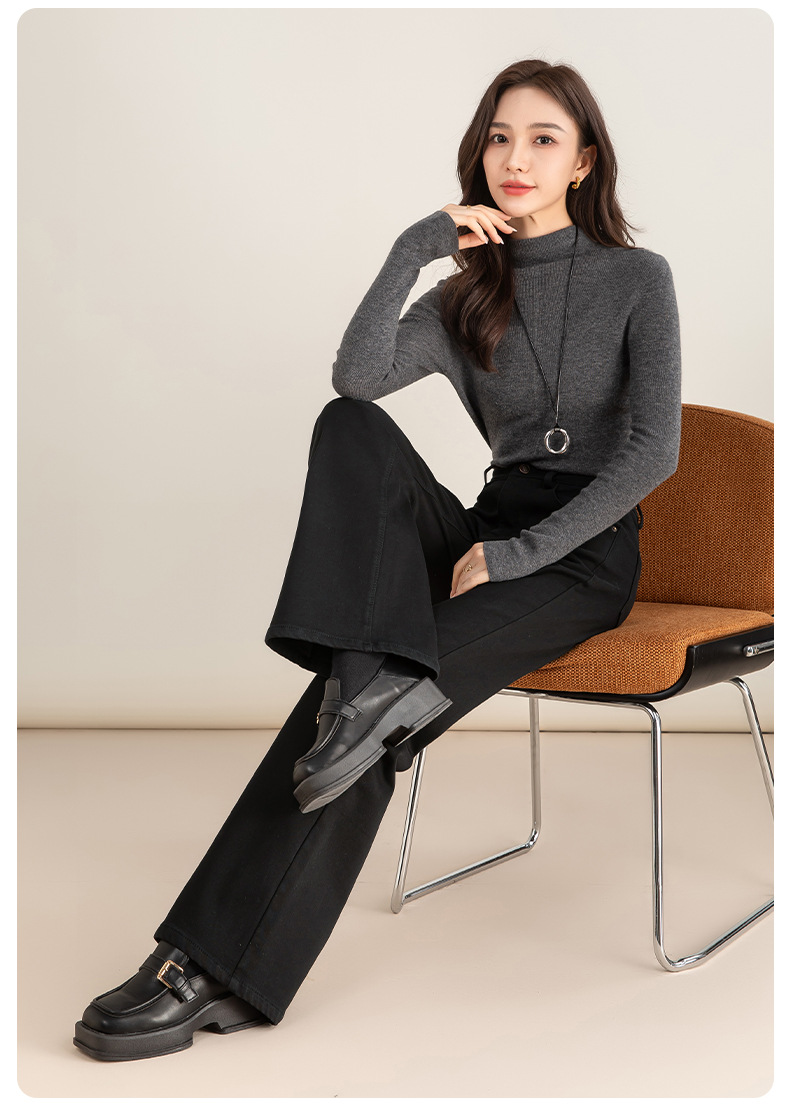 Quần jean nữ ống loe cạp cao dáng bootcut, lót lông mùa đông — Xanh denim (mùa đông cộng nhung) 85635 chi tiết 30