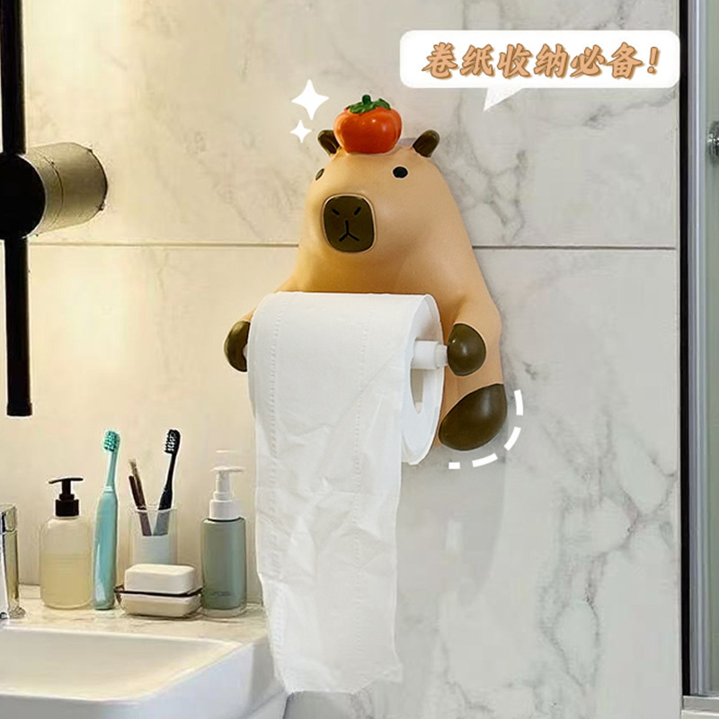 可爱卡皮巴拉卷筒纸巾盒壁挂式厕所浴室免打孔卫生间创意纸巾架|undefined