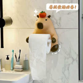 可爱卡皮巴拉卷筒纸巾盒壁挂式厕所浴室免打孔卫生间创意纸巾架