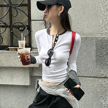 MMFISH时髦松弛感撞色拼接针织T恤长袖内搭修身高弹打底衫24T389