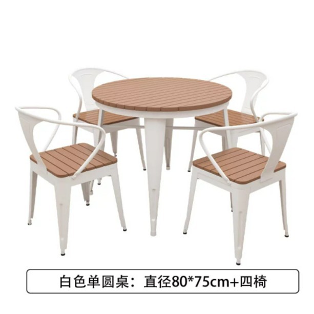 Simple de madera de plástico pequeña mesa redonda al aire libre balcón anti-óxido anti-corrosión al aire libre mesa y silla restaurante Hotel Patio comedor puerta mesa y silla