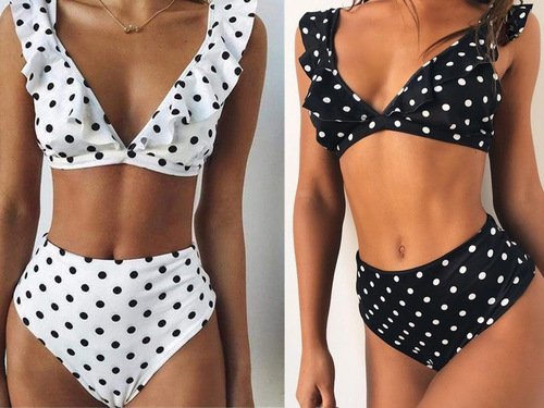 Cross-border European and American style high waist one-piece sexy polka dot ruffled bikini foreign trade Taobao S002 