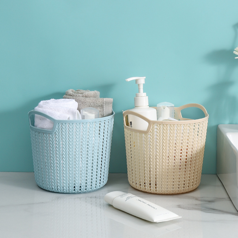 Escritorio redondo ratán-como cesta de almacenamiento papelería cosméticos organización cesta de plástico dormitorio misceláneas cesta de almacenamiento