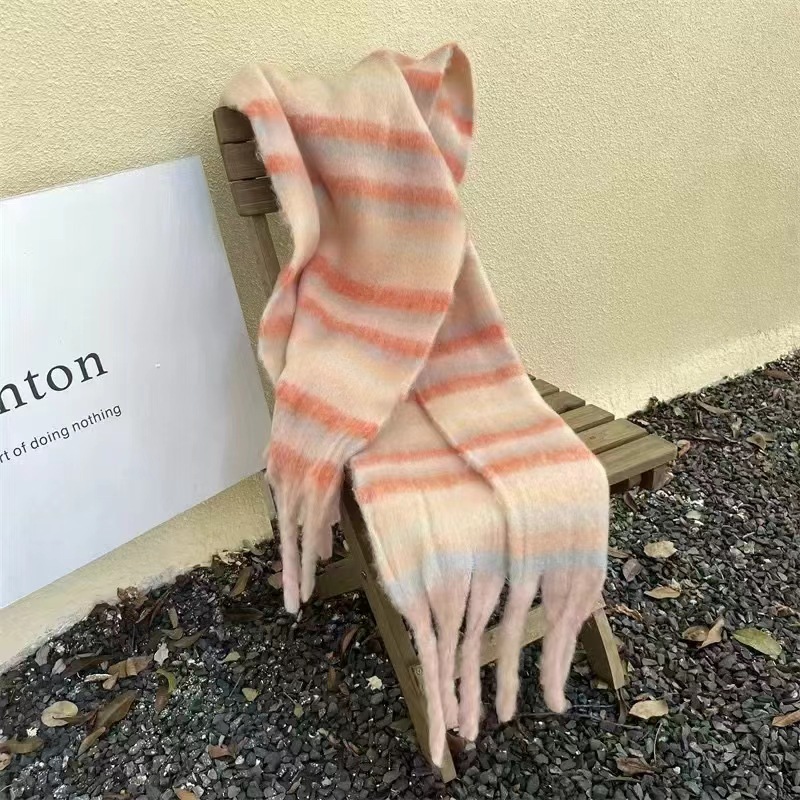 Écharpe en mohair douce et moelleuse de couleur unie pour femme, châle chaud et épais en cachemire polyvalent, nouvelle collection automne hiver_voghion.com