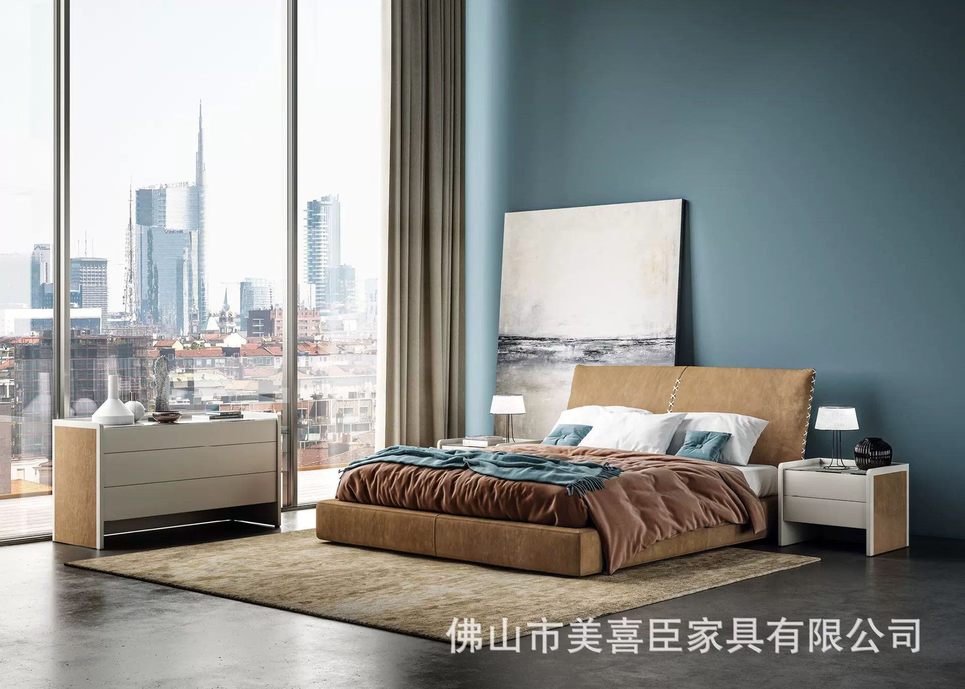 意式极简个性皮艺床主卧双人布床小户型后现代轻奢皮布床软包婚床