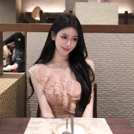 TZ6980纯欲风斜肩荷叶边t恤女新款法式清纯美人气质收腰显瘦上衣