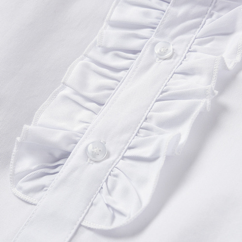 Girls' school uniform white shirt pure cotton long-sleeved middle and large children primary school girls white performance clothes children's white shirt