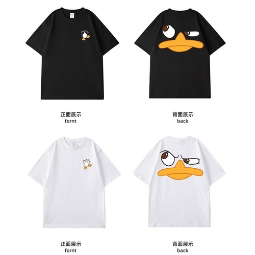 New  Summer Hong Kong Style Men's Clothing Cartoon Anime Cotton Hooded Oversized Short Sleeve Youth Trendy Collared Men's T-Shirt