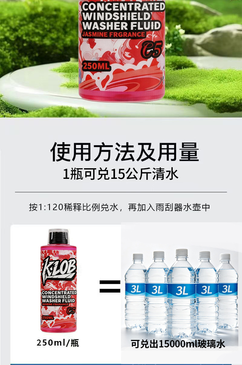 Glass Cleaner Concentrate Removes Oil Film and Insect Residue, Highly Concentrated Car Wiper Fluid That Doesn'T Damage Paint, Ethanol-Based Powerful Stain Remover and Cleaner