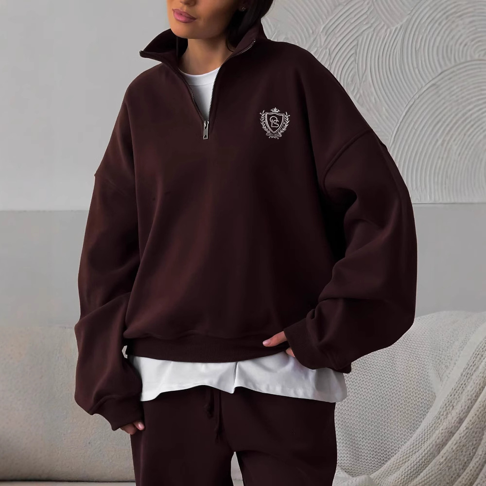 European and American 2025 New Round Neck terry Sweat Autumn Women's High-grade Maillard All-match Comfortable Letter Pullover Top