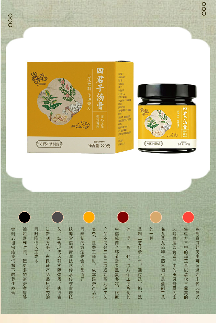 Si Jun Zi Tang Gao (Four Gentlemen Herbal Paste) — 220g Bottled Herbal Decoction Paste specifications