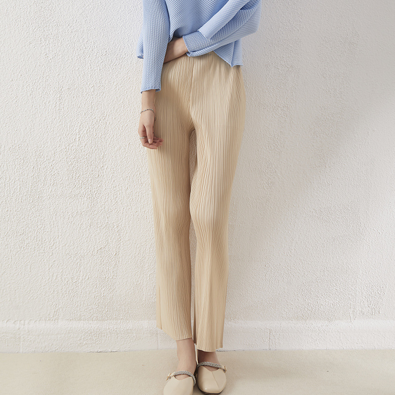 Spring and Summer Casual Pants Women's Pleated Simple Loose Comfortable stretch pants Miyake Classic High Waist Slimming Straight Pants