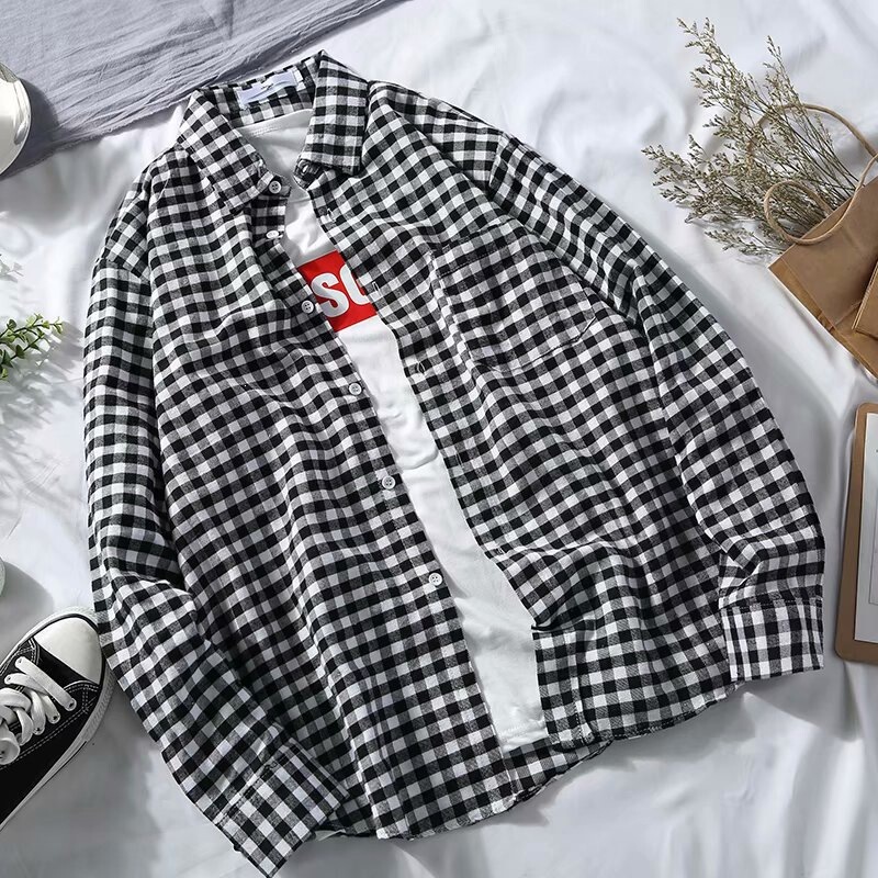 Wholesale Men's Long-Sleeve Korean-Style Small Plaid Shirts, Winter Youth Trendy Casual Loose Jackets, Special Price Export
