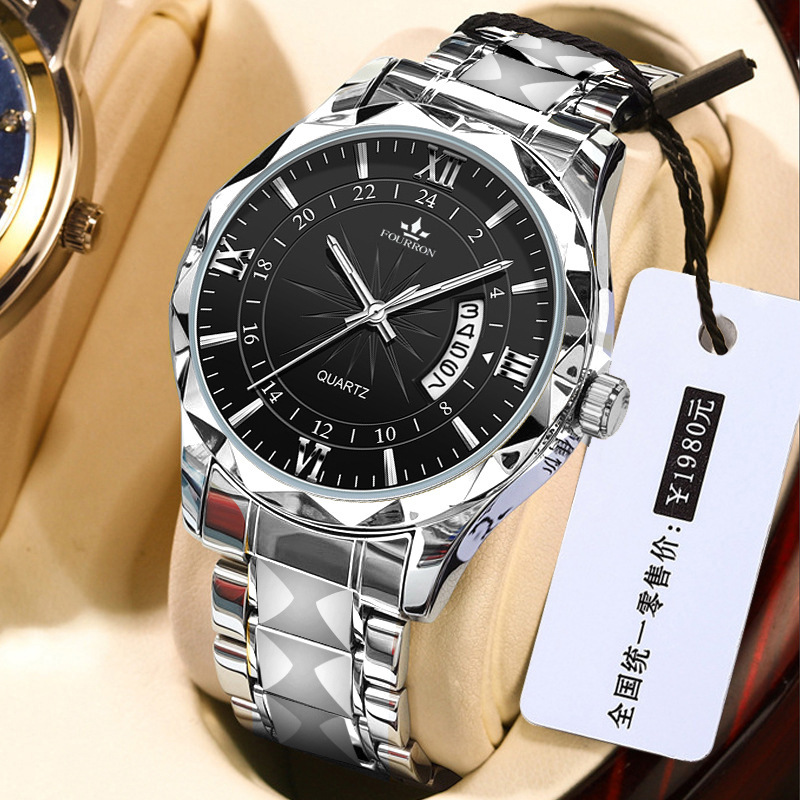 Watch Men's Calendar Luminous Waterproof Fashion Thin Quartz Simple Business Casual Foreign Trade Explosions Diamond Set Watch