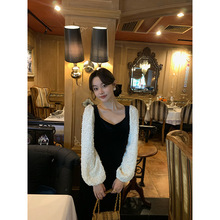 诠释美 NEW OPEN2024冬款法式轻奢亮片泡泡袖显瘦气质连衣裙F2609