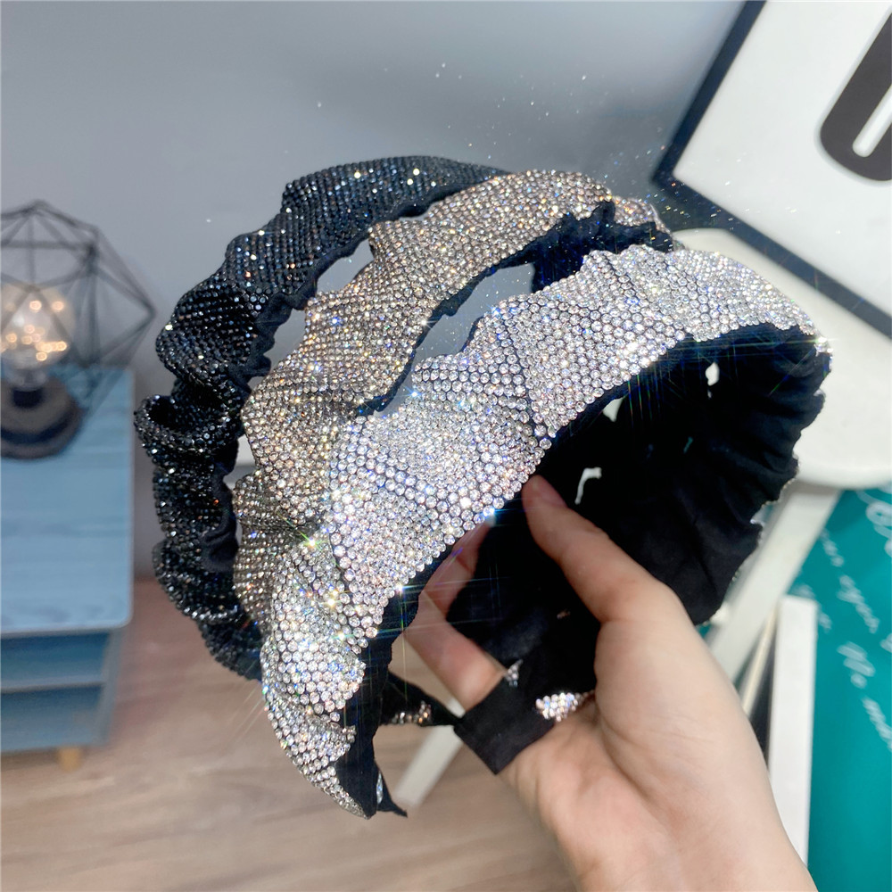 Korean Style Creative Full Rhinestone Folded Wide Headband display picture 12