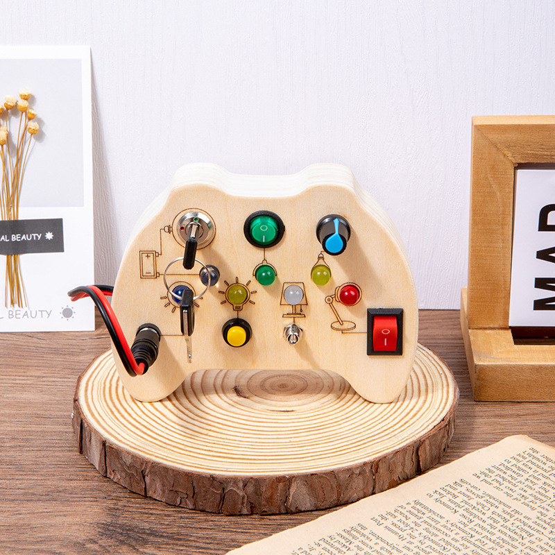 Transfronterizo de madera LED interruptor electrónico ocupado tablero infantil Física Ciencia y Educación educación temprana juguetes educativos Cognición de color