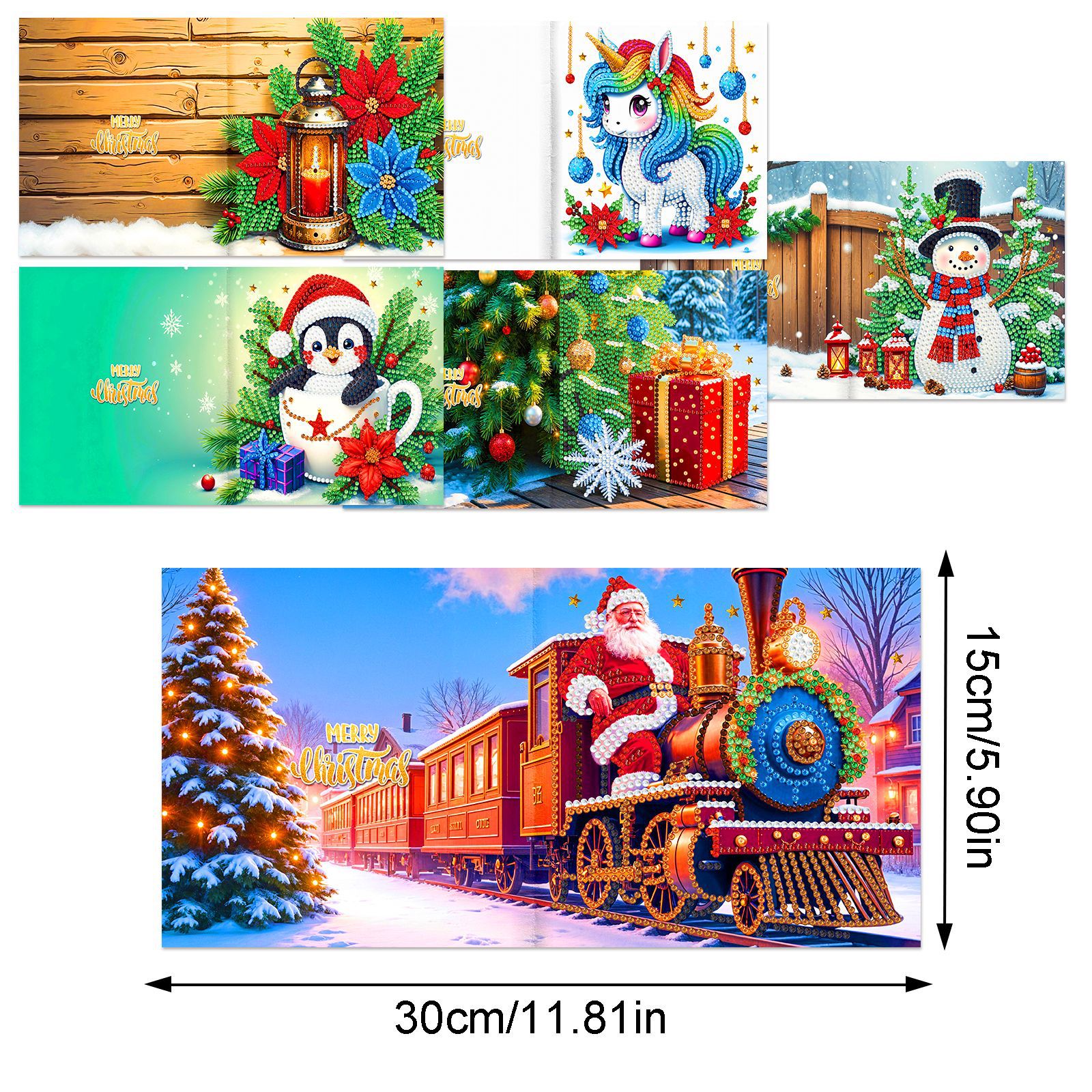 Explosiones transfronterizas de Navidad multiserie de tarjetas de felicitación puntuales hechas a mano 9 conjuntos de sobre de diamante 6 conjuntos de dibujos animados