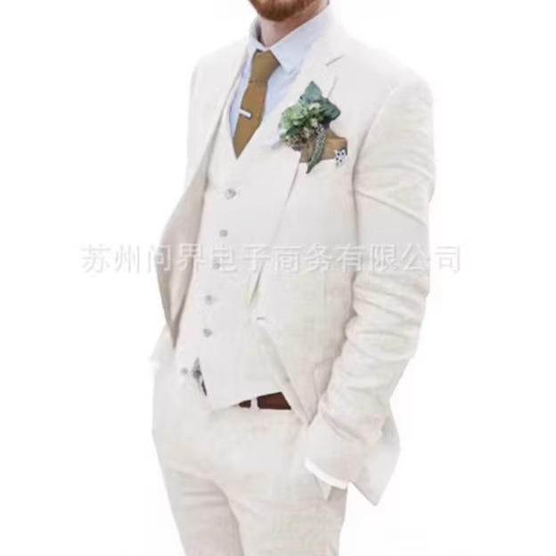 Men's Linen Slim-Fit Suit Wedding Western Slim-Fit 3-Piece Set Groom Tuxedo Men's Prom Suit Wedding Men's Linen Slim-Fit Suit Wedding Western Slim-Fit 3-Piece Set Groom Tuxedo Men's Prom Suit Wedding